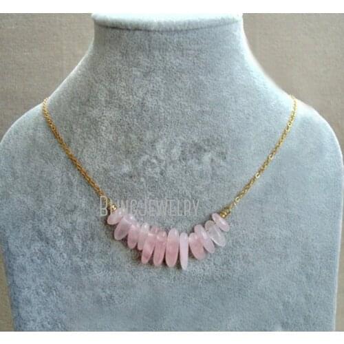 Rose Quartzs Point Necklace Pink Spike Statement Necklace Gold or Silver or Rose Gold Chain