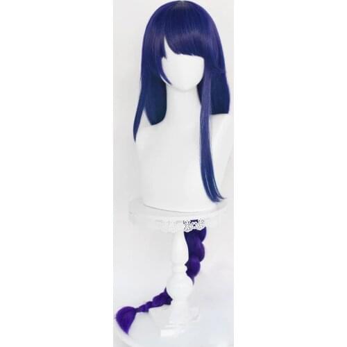 Game Genshin Impact Raiden Shogun Cosplay Wig Baal Blue Purple Long Braided Heat Resistant Synthetic Hair Anime Wigs + Wig Cap