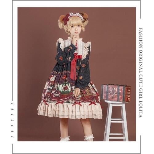 Palace princess sweet lolita dress retro falbala stand bowknot high waist printing victorian dress kawaii girl gothic lolita op