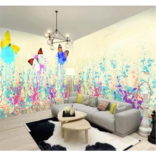 Xuesu Customized 3D wallpaper butterfly flying oil paint splashing the whole house background wall 8D waterproof wall covering