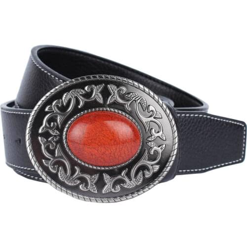 Prettyia Unisex Men Belt Waistband With Big Ruby Buckle Casual Jeans trouser