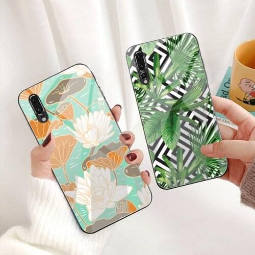 Retro Leaves Flower Phone Case Tempered Glass For Huawei P30 P20 P10 lite honor 7A 8X 9 10 mate 20 Pro