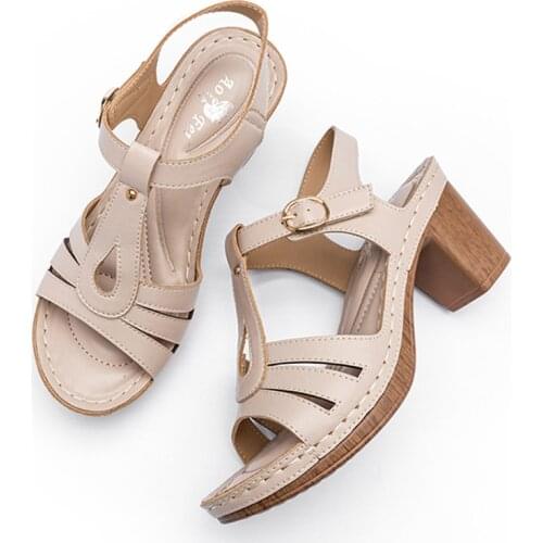 2021 New Summer Women Sandals Cork Square Heel Women Shoes Comfortable Ladies Sandals For Women Shoes On Heels Femmes Chaussures