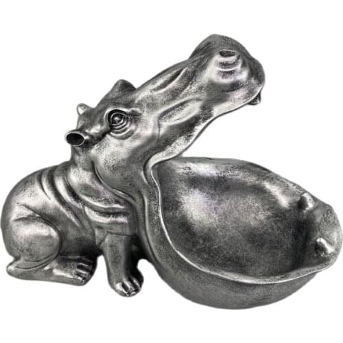 Resin Hippo Statue Hippopotamus Sculpture Figurine Home Decor Key Candy Container Decoration Room Table Escultura Accessories