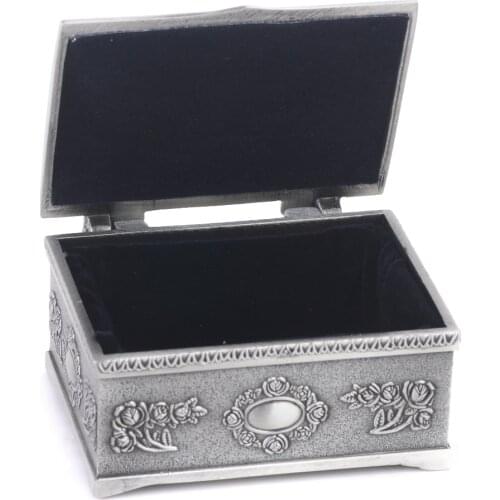 Stylish Fashion Treasure Chests Shape Tin Jewelry Ring Box Gift Case Antique Silver