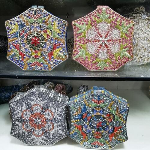 High Quality 2021 Fashion Snow-Shape Ladies Crystal Clutch Bag Luxury Multicolored Diamond Evening Chain Clutches Party Handbag