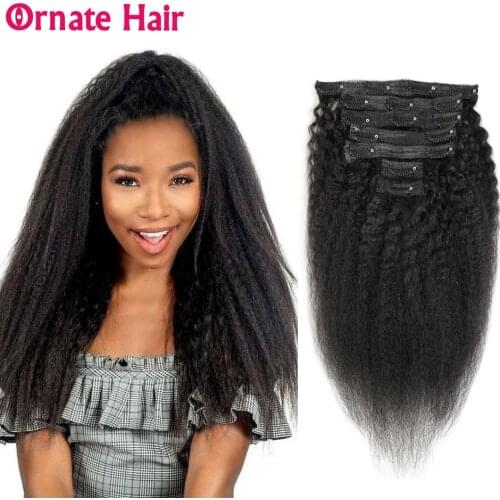 Clip in Human Hair Extensions Kinky Straight Hair Brazilian Remy Hair Extensions 7 pcs/set 100G Full Head Free Shipping
