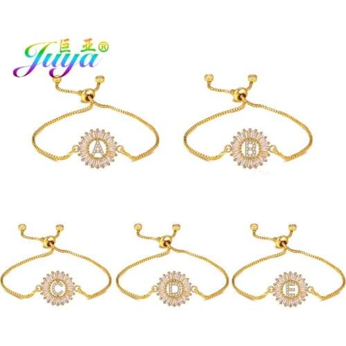 Juya Cubic Zirconia 26 Alphabet Letter Charm Bracelet For Women Men Handmade Adjustable Chains Custom Design Bracelets Supplies