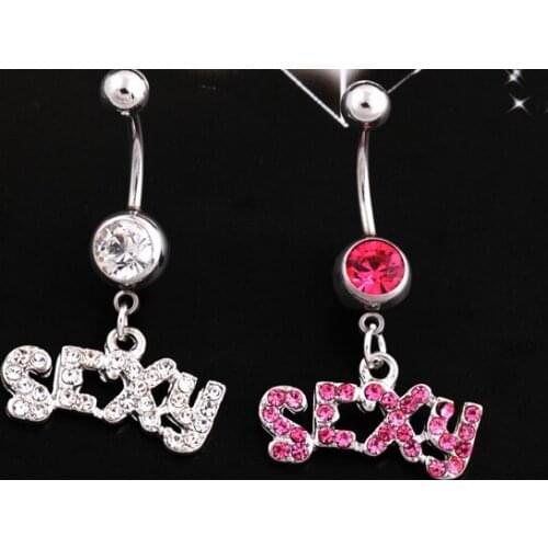Girl Steel Belly Button Ring Glitter Crystal Letters Navel Rings for Women TT@88