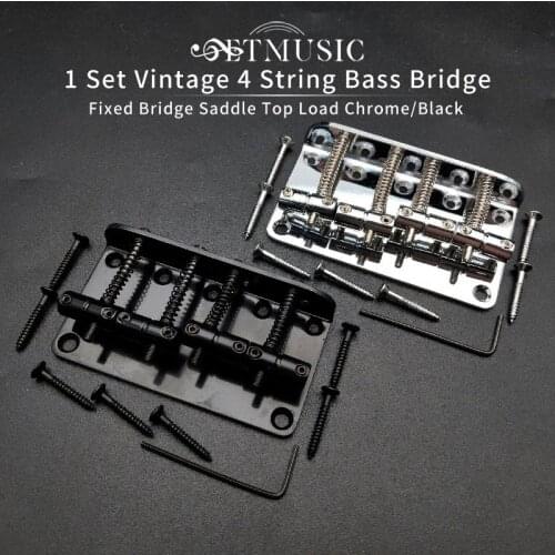 1 Set Vintage 4 String Bass Bridge Length-65mm Bass Fixed Bridge Saddle Top Load Chrome Black