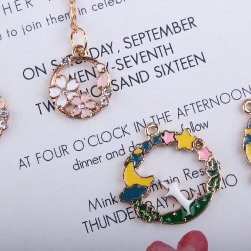 10pcs Alloy Gold Tone Animal Flower Wreath Enamel Charms DIY Pendant Enamel Moon Star Charms For Necklace Bracelet Jewelry
