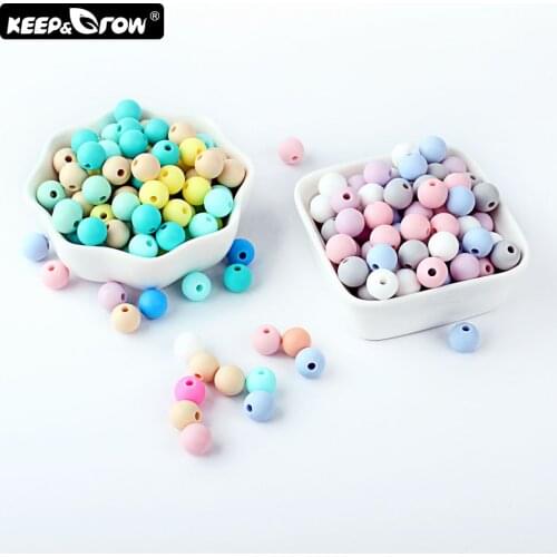 Keep&Grow 100pcs Round Silicone Beads 9mm Pearl Silicone Teething Toys Baby Teether Beads DIY Jewelry Making Pacifier Chain