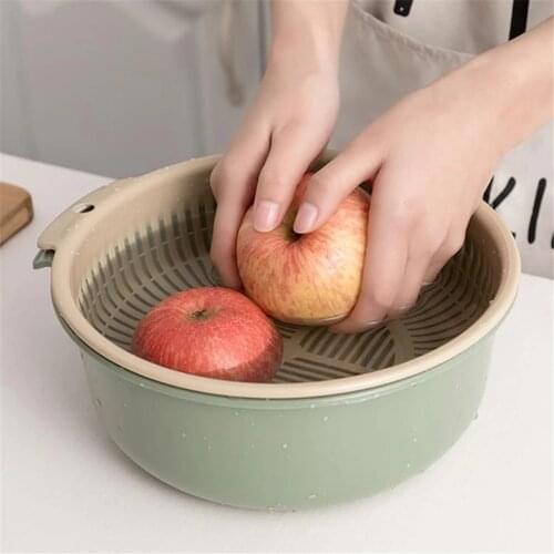 2 Layers Detachable Plastic Food Strainer Hollow Fruit Vegetable Wash Colander Kitchen Cleaning Washing Basket Strainer