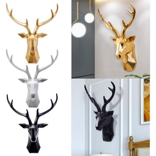 3D Deer Head Sculpture Resin Statue Gallery Figurines Elk Home TV Decor
