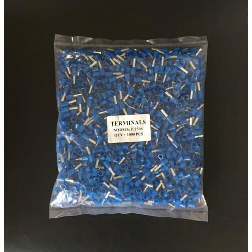 5 colors 1000PCS/Pack E2508 Tube Insulated 2.5 square millimeter Cable Wire Connector Crimp Terminal