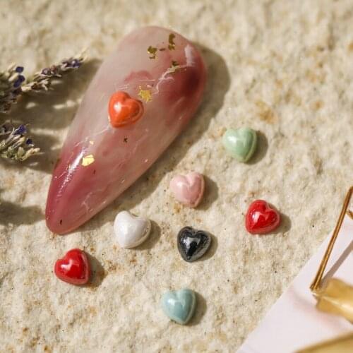 50Pcs 3D Ceramic Peach Heart Nail Art Decorations Candy Color Glossy Love Manicure Jewelry Accessories Wholesale Drop Shipping