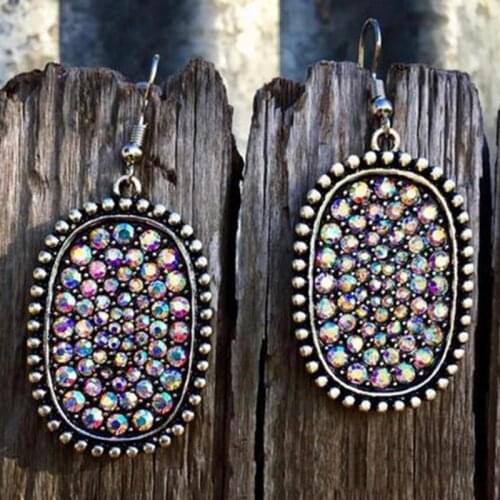 Bohemian Large Oval Vintage Earrings Full Shiny Cubic Zirconia Micro Pave CZ Drop Earrings For Women Gift Tribal Jewelry