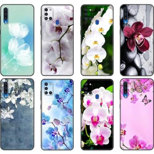 Black tpu Case For Samsung Galaxy A50 50S A30S A10 A01 A11 A21S A31 A41 A51 A71 M21 M30S S10 LITE Cover Orchid Flowers Colorful
