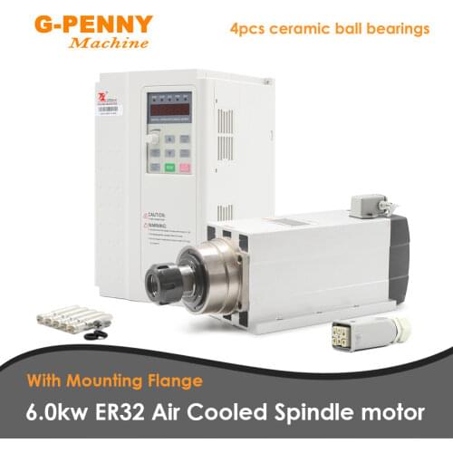 CNC 380v 220v 6.0KW ER32 Air Cooled Spindle Motor 300HZ 4pcs Ceramice ball bearings with 7.5kw FULING inverter frequency driver