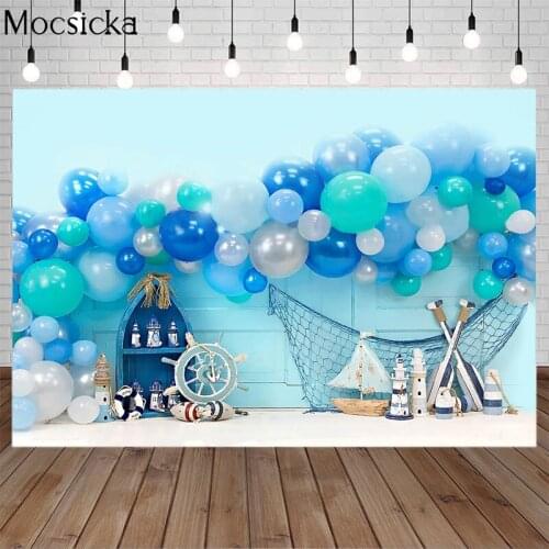 Photography Backdrop Newborn Baby Birthday Photocall Summer Seaside Balloons Children Nautical Adventure Background Photo Studio