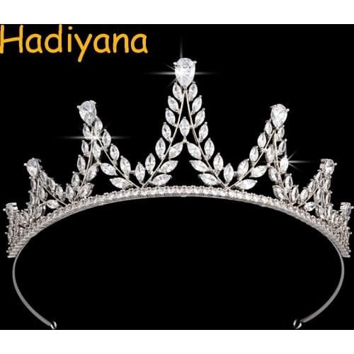 Hadiyana Glitter Full Zircon Leaf Design Tiaras Bride Crown Fashion Wedding Hair Jewelry Diadem Mariage Bijoux Crowns HG0021