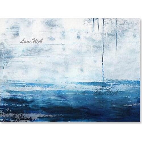 Gallery Canvas Wall Decor Art 100% Hand-painted Blue Color Oil Painting Canvas Artwork For Hotel Painting Picture Free Shipping