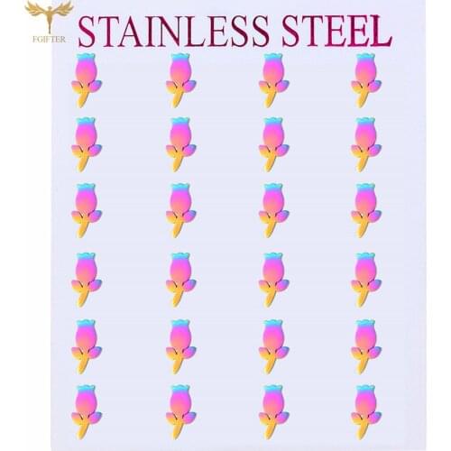 Colorful Rose Earrings for Women Stainless Steel Piercing Fashion Romantic Couple Stud Earrings Anniversary Gift Jewelry Set