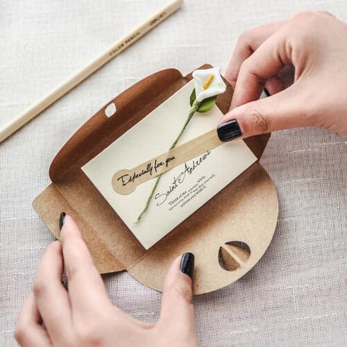 Korean Creative Retro Kraftpaper Fake Flower Birthday Greeting Card Mid-Autumn Festival Day Greeting Card Blank Small Card