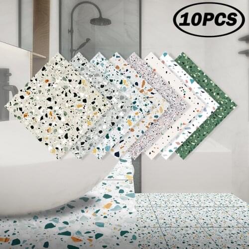 10Pcs/Set Creative Non-slip Terrazzo Floor Tile Stickers Waterproof Self-adhesive Kitchen Bathroom Decorative Wallpaper