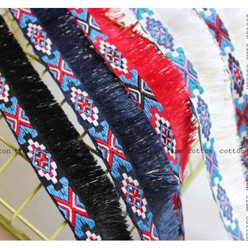 10Yds/lot black red white tassel jacquard ribbon lace 3.5 cm wide lace trims quality clothing shoes and hats accessories AC1013
