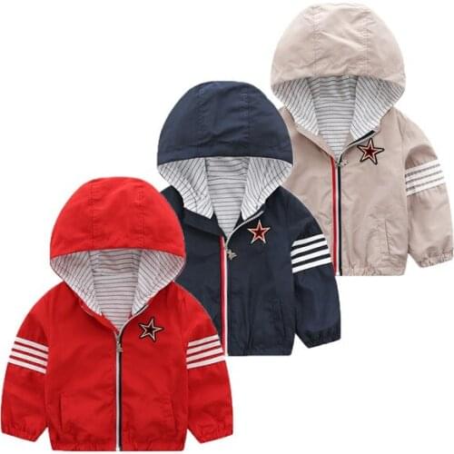 Little Boys Five-Pointed Star Embroidered Hooded Jacket Childrens Wear Spring Fall Baby Kids Zipper Casual Coat Outerwear B307
