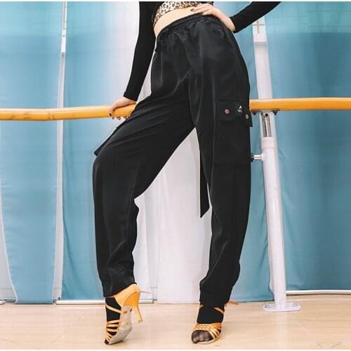 Men Women Latin Dancing Pant Straight Dark Green Leggings Modern Ballroom Trousers Latin Dance Practice Training Pants in stock