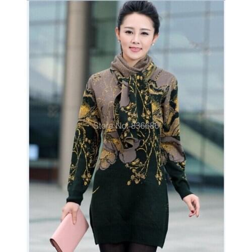 Hot Sale Autumn Winter Womens Sweater With Scarf Fashion Flowers Sweaters Ladies Long Sleeve Pullover Knit Clothes