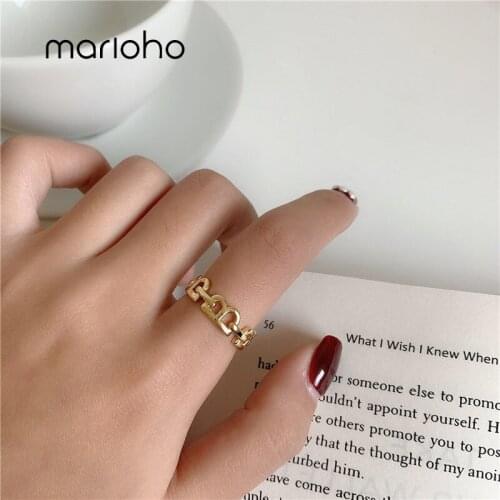 Marioho Letter B Circle Linked Chain Rings O Shape Geometric Rings Open Stacking Rings For Women Minimalist Adjustable Jewelry