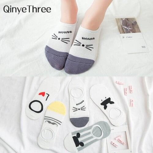 Cute cartoon women casual cotton socks comfortable mouse stripes moustache heart girl invisible socks no show sock dropshipping