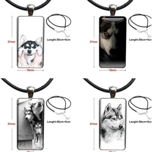 Cute Puppy Pug Originality Siberian Husky Best For Women Girls Handmade Steel Color Glass Cabochon With Rectangle Shaped