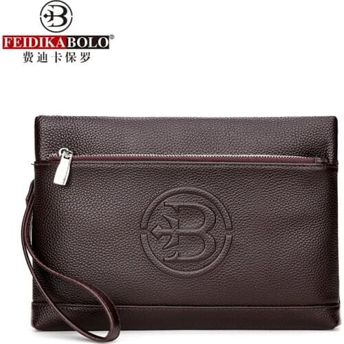 FEIDIKABOLO Litchi Pattern Mens Clutch Bag New Fashion Personality Envelope Bag Wild Leisure Mobile Phone Change Card Package