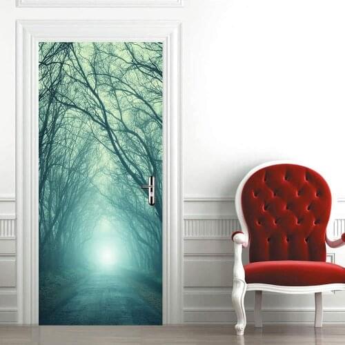 Landscape Door Stickers 3D Removable Vinilos Para Puertas Adhesive Wallpaper Art Murals for Doors Bibliotheque Modern Home Decor