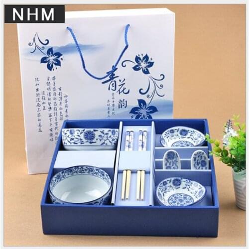 NHM 1 pcs Creative gift bowl celadon porcelain tableware set wedding business gifts household rice bowl box