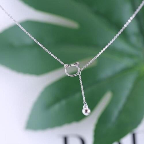 Simple Cute Cat Bell Clavicle Birthday Gift 925 Sterling Silver Temperament Personality Fashion Female Necklace SNE077