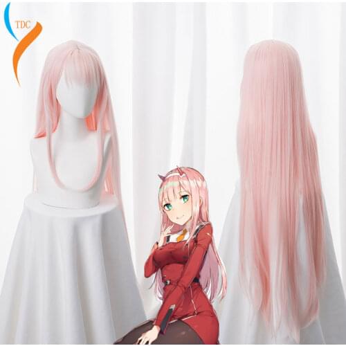 Anime New Arrival DARLING in the FRANXX 02 Zero Two Long Pink Synthetic Hair Cosplay Costume Wig+Wig Cap