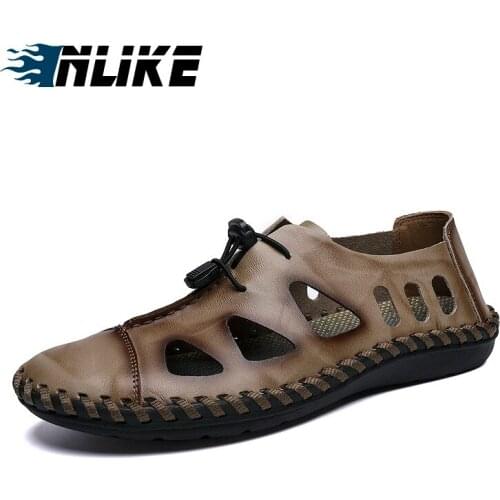 Big Size Summer Beach Breathable Men Sandals Genuine Leather Casual Leather Flat Sandals