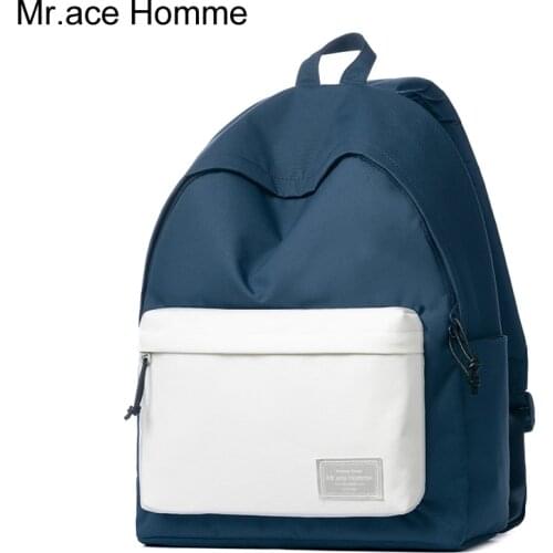 Simple Blue&white Waterproof Fabric Backpack Women Laptop School Backpack Boy College Bag For Girl Bagpack Men