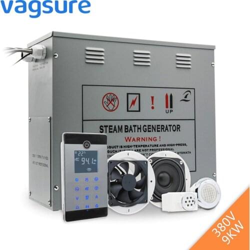 240 or 380V9KW Temperature Sensor Steam Time Setting Shower Steam Bathroom Sauna Brass Auto Drain IPX5 Waterproof Remote Control