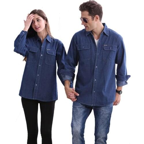 Smxl Big plus Size S-4XL Cowboy Pure lovers cotton blue men joker loose coats European women Long Sleeve Denim shirts X-long