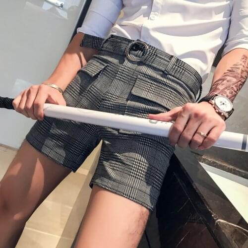 Shorts Fashion Belt Men Casual Lattice Mens Shorts Slim Fit Streetwear 4XL-M Plaid Short Hombre Short Masculino Summer Clothing
