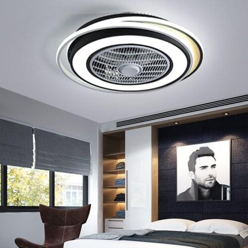 Modern 3-speed Slient Ceiling Fan Lights with Remote Control LED Wood Round Ceiling Lamp with Fan for Bedroom Living Room Dining