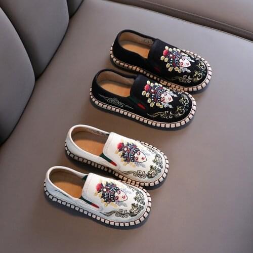 Childrens Canvas Shoes Boys' Cloth Shoes Girls' Hanfu Shoes Soft Bottom Breathable Casual Shoes Fashion Folk-custom Flats 25-30