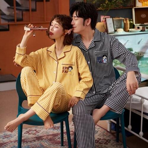 Lovers Spring Pajamas Couples Unisex Cotto Sleepwear Soft Pyjama Sets Nightgown Women Pajama Sets Long Sleeve Men Lounge Pijamas