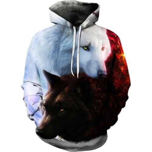 High quality menswear animal Wolf long sleeve print hoodie fashion street wear casual thin sports hoodie